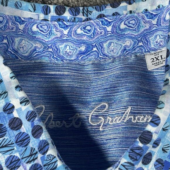 Robert Graham Shirt 2XL Blue Abstract Geometric Polka Colorful Rave Flip Cuff - Picture 5 of 16